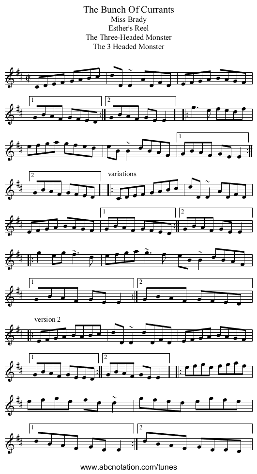 Bunch Of Currants, The - staff notation