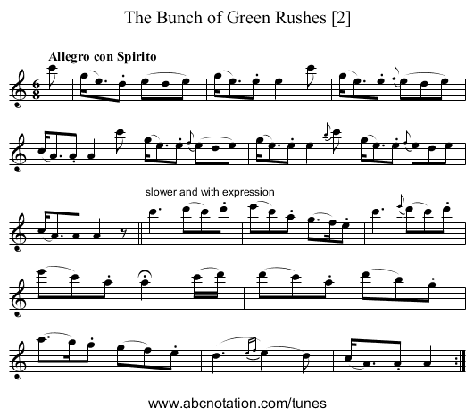 Bunch of Green Rushes [2], The - staff notation