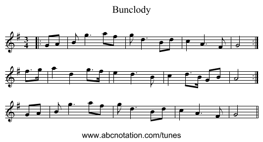 Bunclody - staff notation