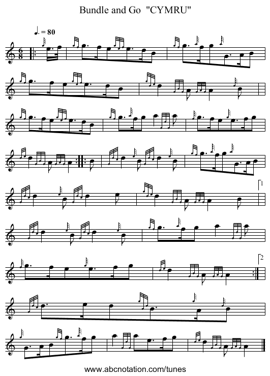 Bundle and Go  CYMRU - staff notation