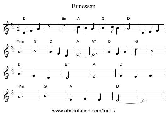 Bunessan - staff notation