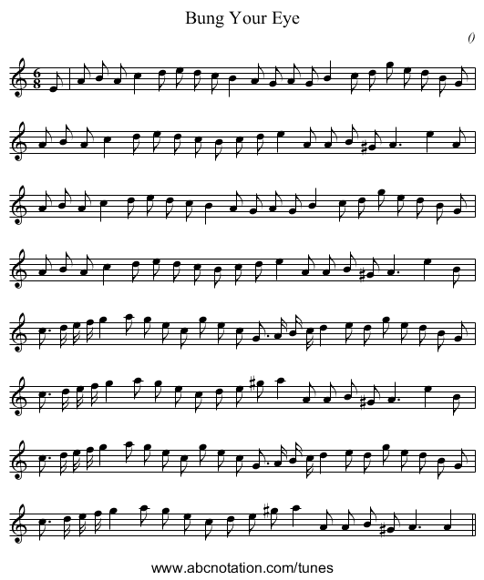 Bung Your Eye - staff notation