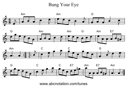Bung Your Eye - staff notation