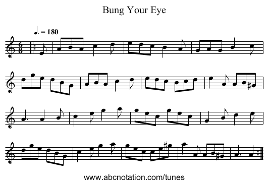 Bung Your Eye - staff notation