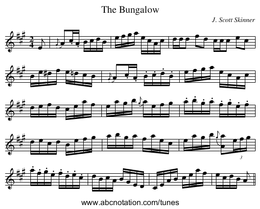 Bungalow, The - staff notation