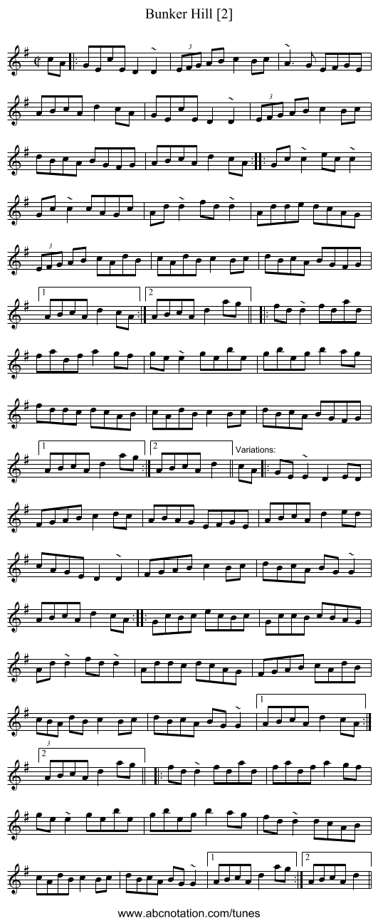 Bunker Hill [2] - staff notation