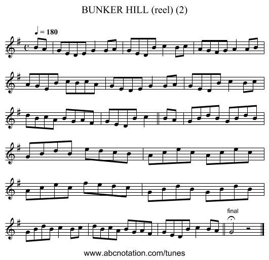 BUNKER HILL (reel) (2) - staff notation