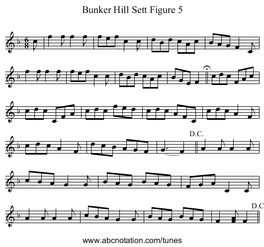 Bunker Hill Sett Figure 5 - staff notation