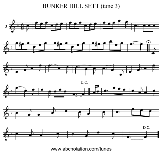 BUNKER HILL SETT (tune 3) - staff notation