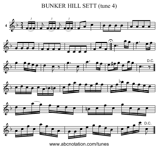 BUNKER HILL SETT (tune 4) - staff notation