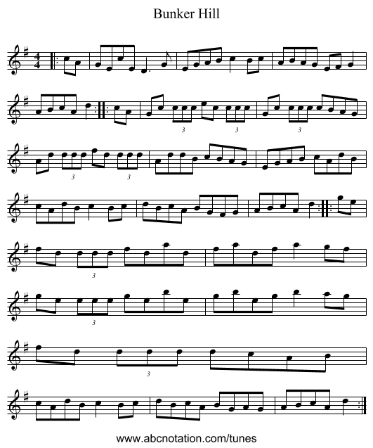 Bunker Hill - staff notation