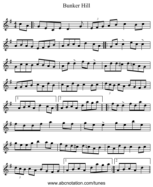 Bunker Hill - staff notation