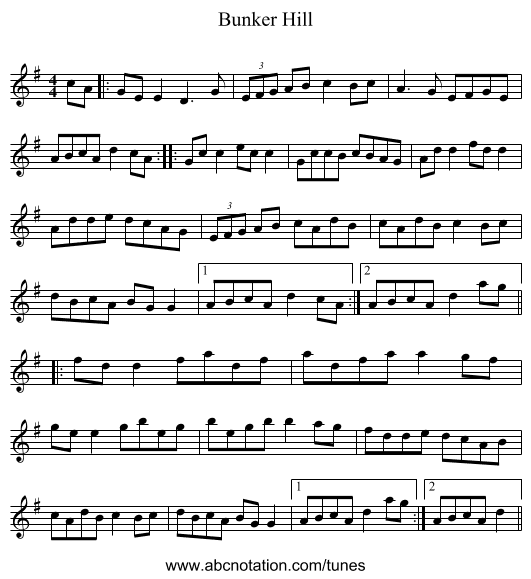 Bunker Hill - staff notation