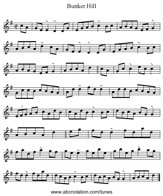 Bunker Hill - staff notation