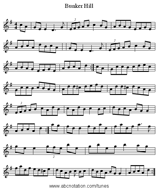 Bunker Hill - staff notation