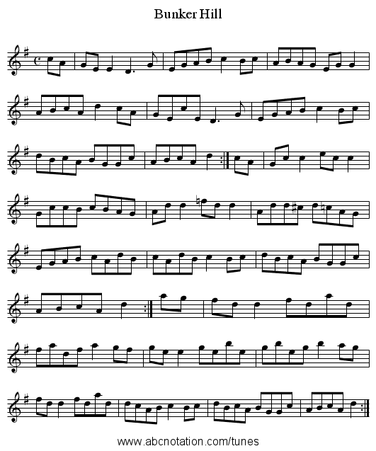 Bunker Hill - staff notation