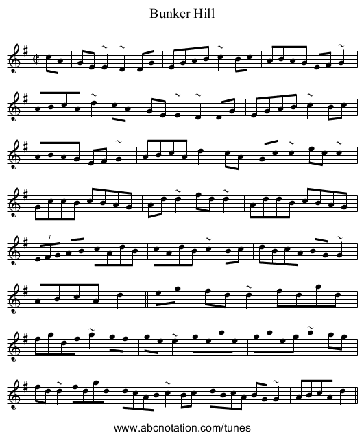 Bunker Hill - staff notation