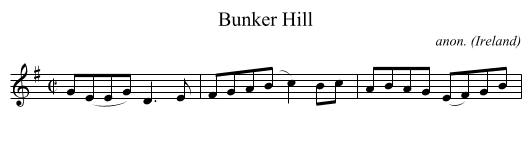 Bunker Hill - staff notation