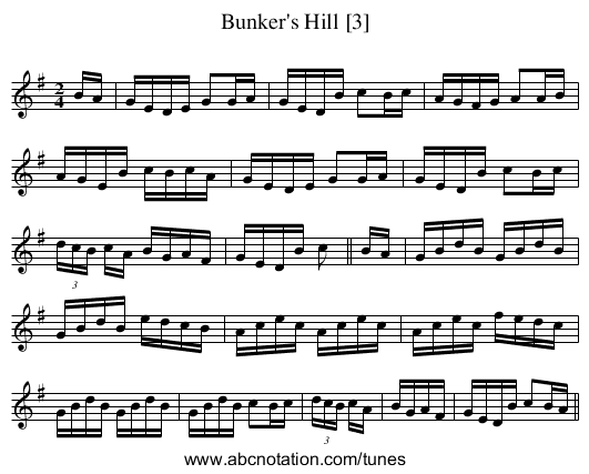 Bunker's Hill [3] - staff notation