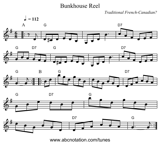 Bunkhouse Reel - staff notation
