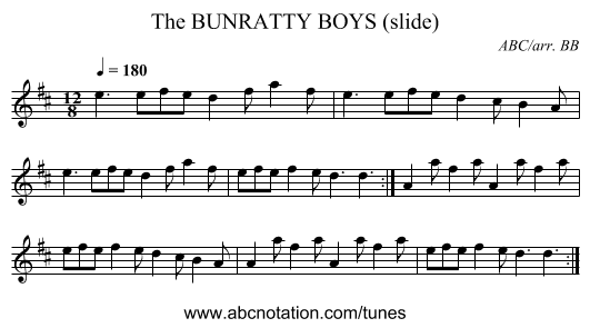 BUNRATTY BOYS (slide), The - staff notation