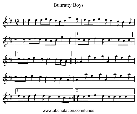 Bunratty Boys - staff notation
