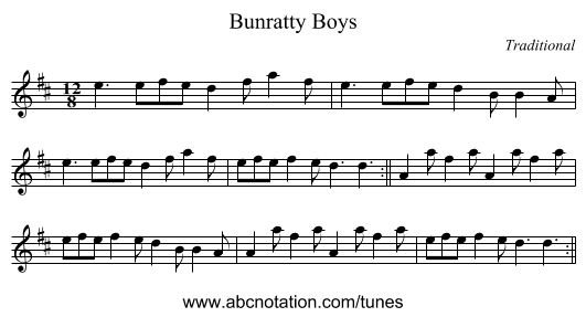 Bunratty Boys - staff notation