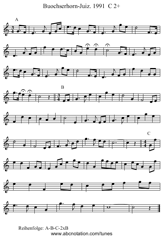 Buochserhorn-Juiz. 1991  C 2+ - staff notation
