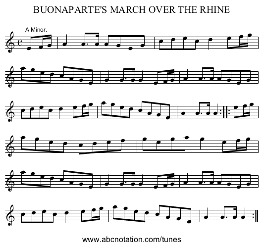 BUONAPARTE'S MARCH OVER THE RHINE - staff notation