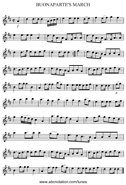 BUONAPARTE'S MARCH - staff notation