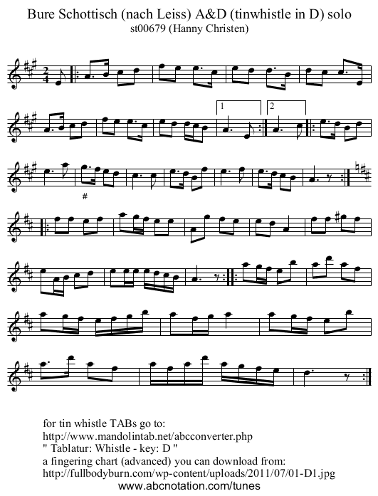 Bure Schottisch (nach Leiss) A&D (tinwhistle in D) solo - staff notation