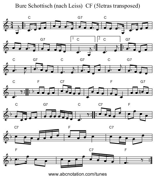 Bure Schottisch (nach Leiss)  CF (5letras transposed) - staff notation
