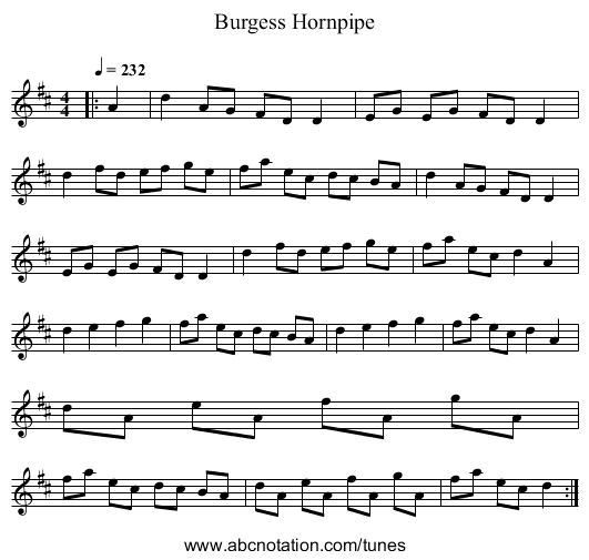 Burgess Hornpipe - staff notation