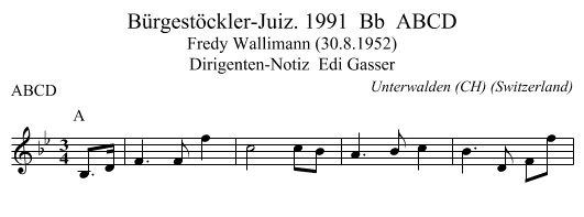 Bürgestöckler-Juiz. 1991  Bb  ABCD - staff notation