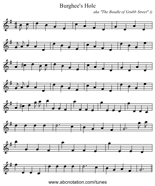 Burghee's Hole - staff notation