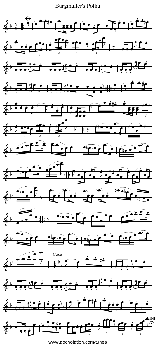 Burgmuller's Polka - staff notation