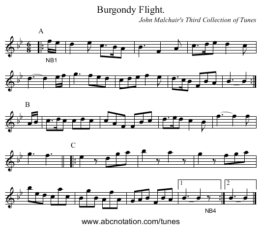 Burgondy Flight. - staff notation