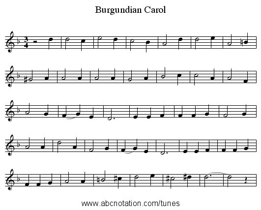 Burgundian Carol - staff notation