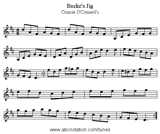 Burke's Jig - staff notation