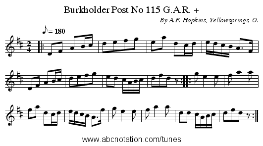 Burkholder Post No 115 G.A.R. + - staff notation