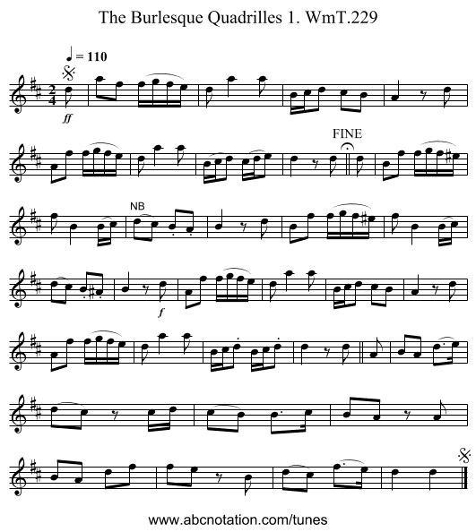 Burlesque Quadrilles 1. WmT.229, The - staff notation