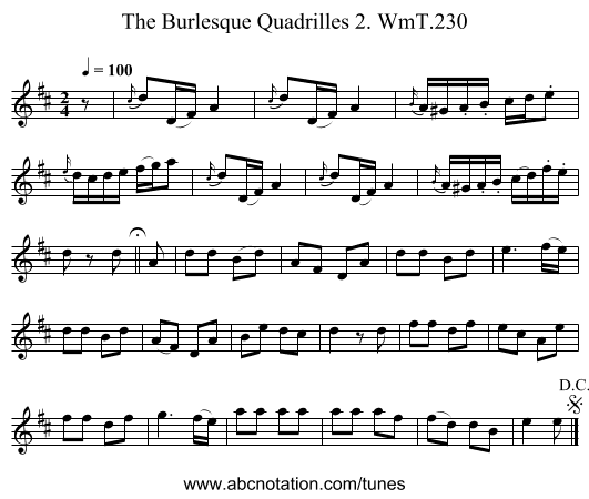 Burlesque Quadrilles 2. WmT.230, The - staff notation