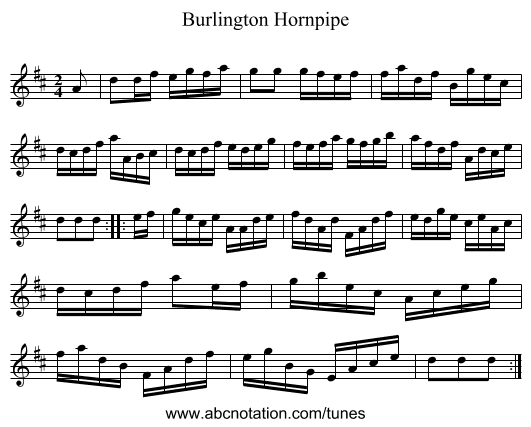 Burlington Hornpipe - staff notation