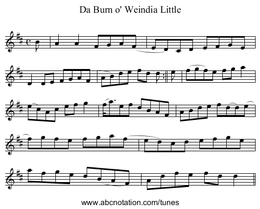 Burn o' Weindia Little, Da - staff notation