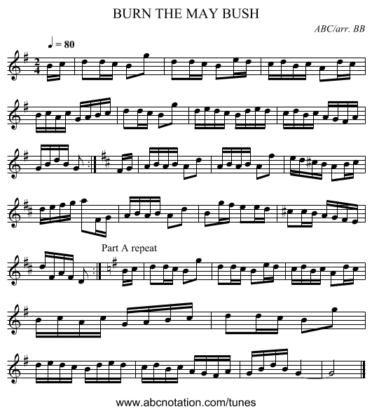 BURN THE MAY BUSH - staff notation