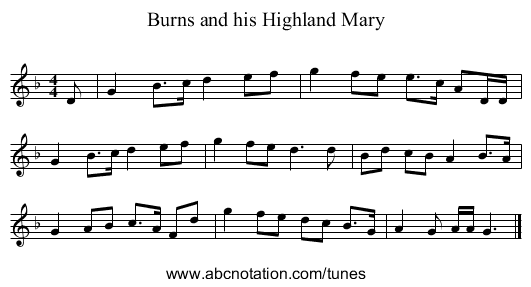 Burns and his Highland Mary - staff notation