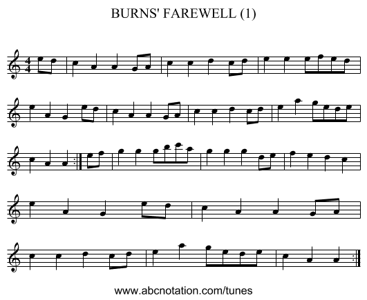 BURNS' FAREWELL (1) - staff notation