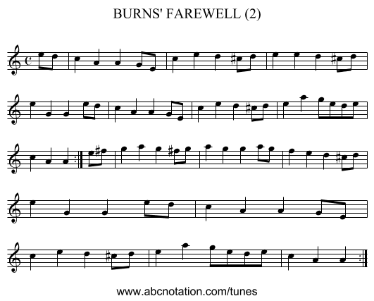 BURNS' FAREWELL (2) - staff notation