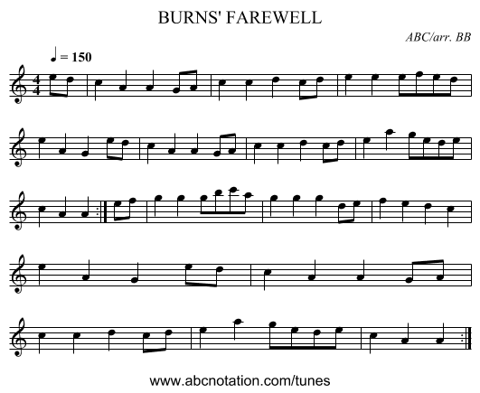 BURNS' FAREWELL - staff notation
