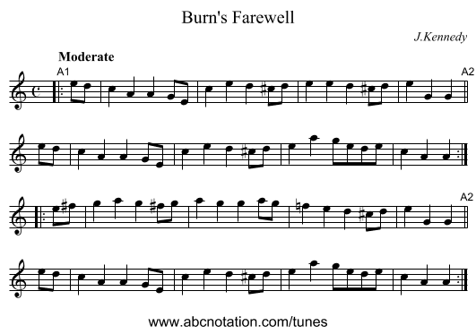 Burn's Farewell - staff notation